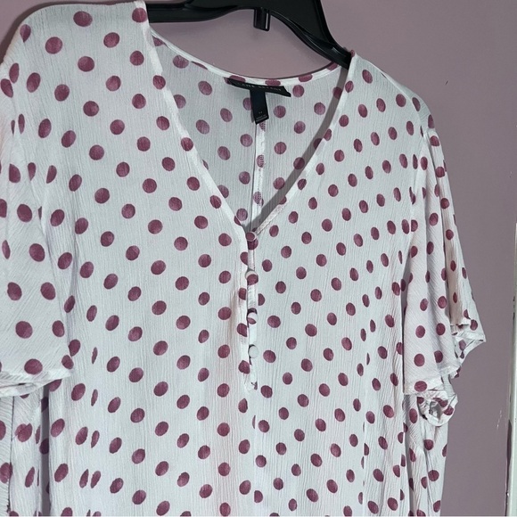 Lane Bryant popover Top vacation cruise Polka Dot Shirt Gauzy Flutter Sleeve 24 - Picture 9 of 13